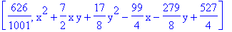 [626/1001, x^2+7/2*x*y+17/8*y^2-99/4*x-279/8*y+527/4]